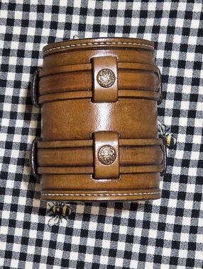Handmade Double Strap Brown Leather Cuff